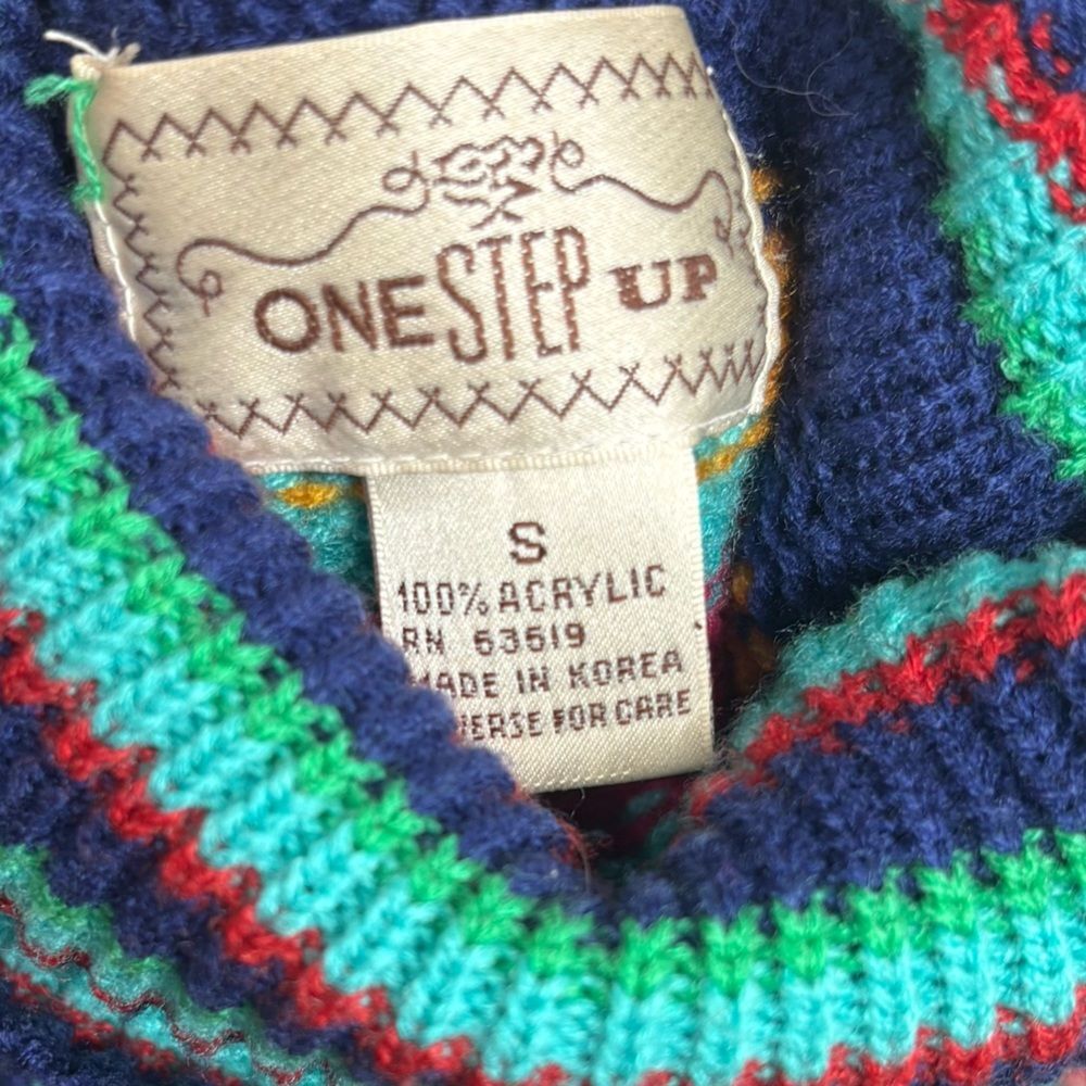 Vintage one step up Tassel multicolor retro crewneck funky sweater size small - Picture 2 of 6